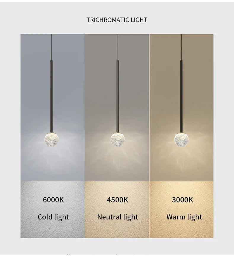 Nordic Ins Hanging Light Indoor LED Copper + Crystal Bedside Light