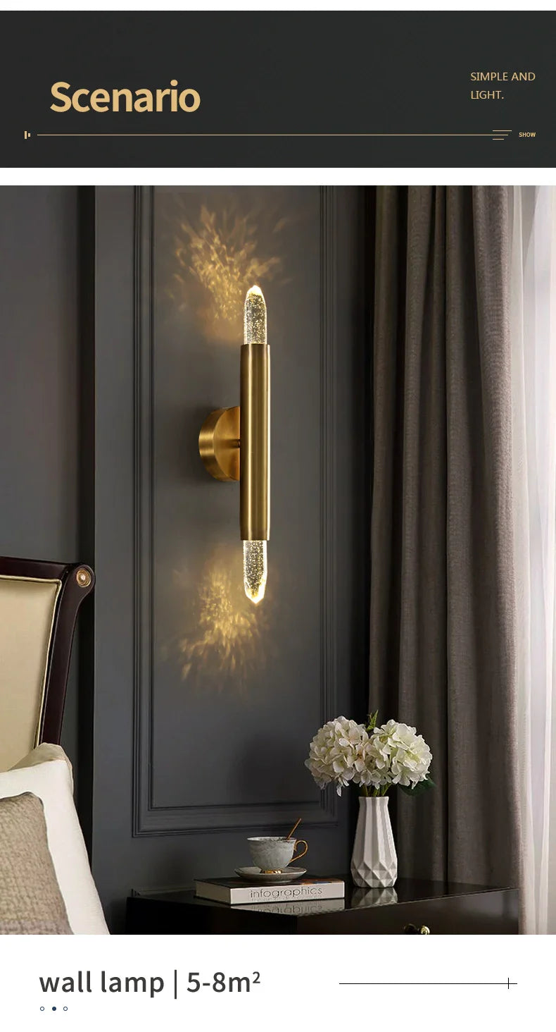 Ceiling / Wall Modern Gold Copper Indoor LED Decorative Crystal Aisle Light Corridor