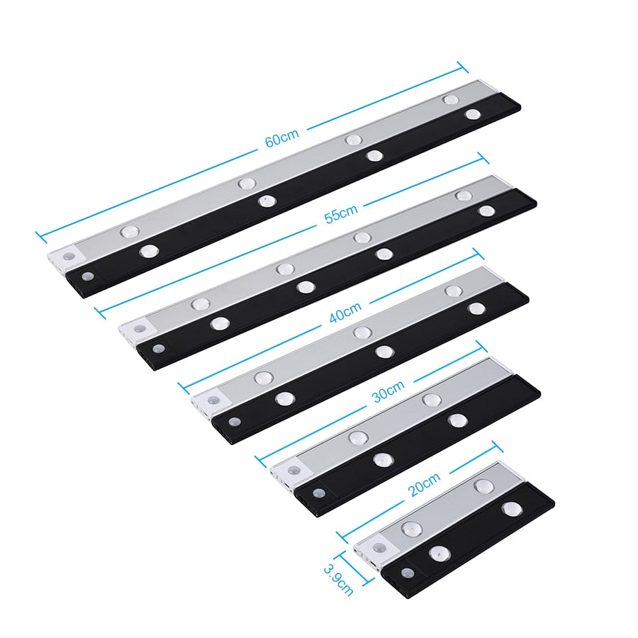 NS Ultra thin LED Light 20/30/40/60CM Cabinet Lamp PIR Motion Sensor Wireless USB Rechargeable