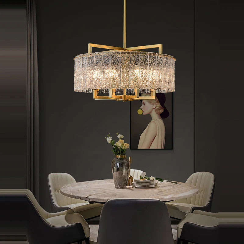 Akolia Rectangular LED Noble Artistic Copper Glass Chandelier Lighting Lustre Suspension