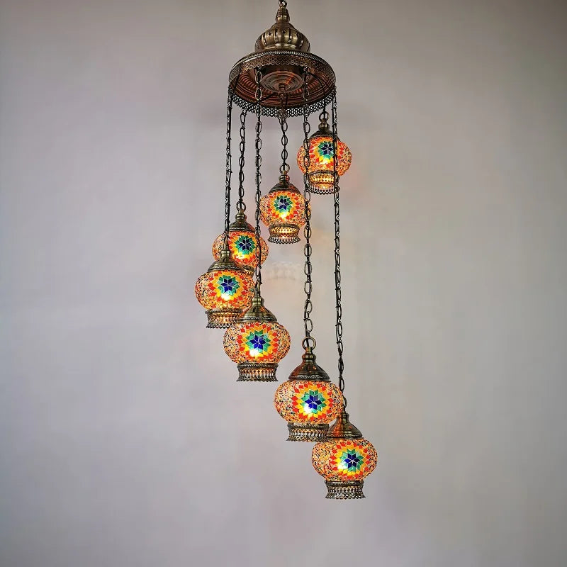 Turkish Colorful Marble Handmade Romantic Chandelier Vintage Glass