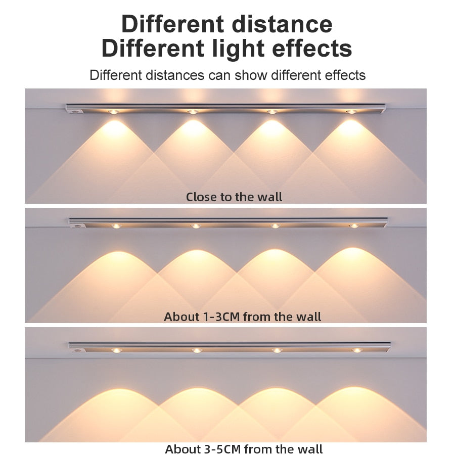 NS Ultra thin LED Light 20/30/40/60CM Cabinet Lamp PIR Motion Sensor Wireless USB Rechargeable