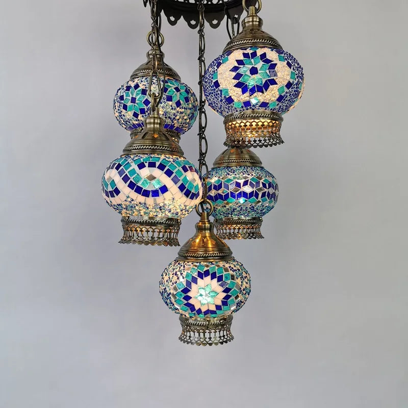 Turkish Colorful Marble Handmade Romantic Chandelier Vintage Glass