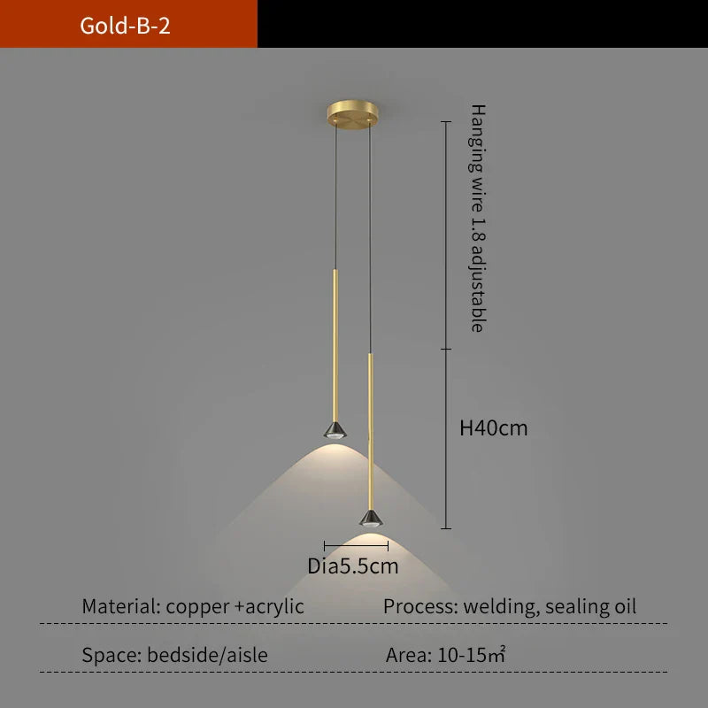Nordic Ins Hanging Light Indoor LED Copper + Crystal Bedside Light