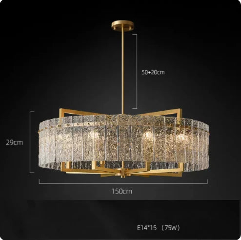 Akolia Rectangular LED Noble Artistic Copper Glass Chandelier Lighting Lustre Suspension