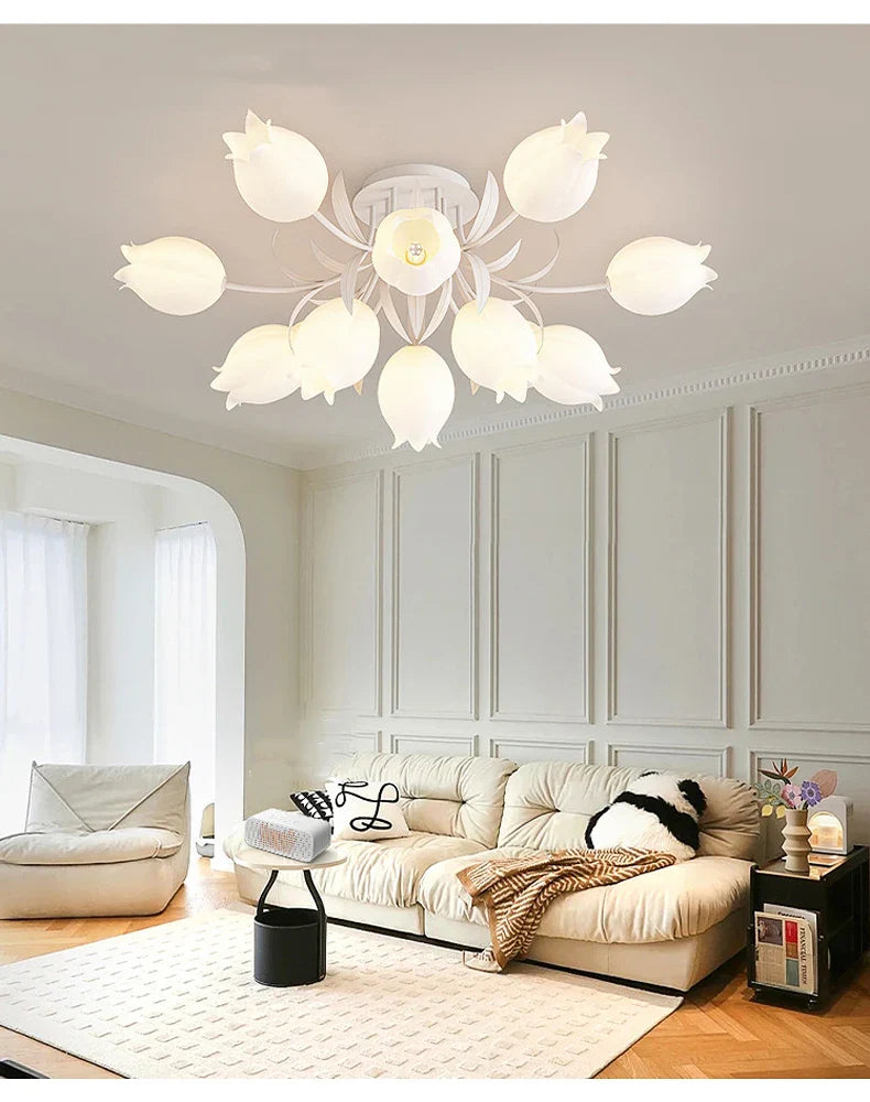 French Cream Style Vintage Countryside Wind Chime Orchid Blossom Ceiling Light