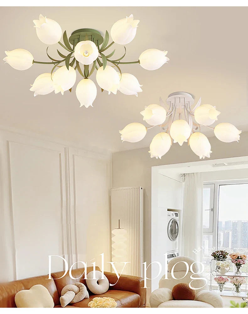 French Cream Style Vintage Countryside Wind Chime Orchid Blossom Ceiling Light