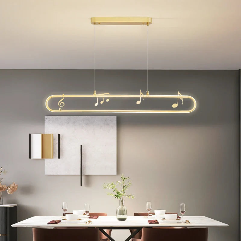 Linear Modern Creative Indoor Iron LED Music Note Pendant Lamp