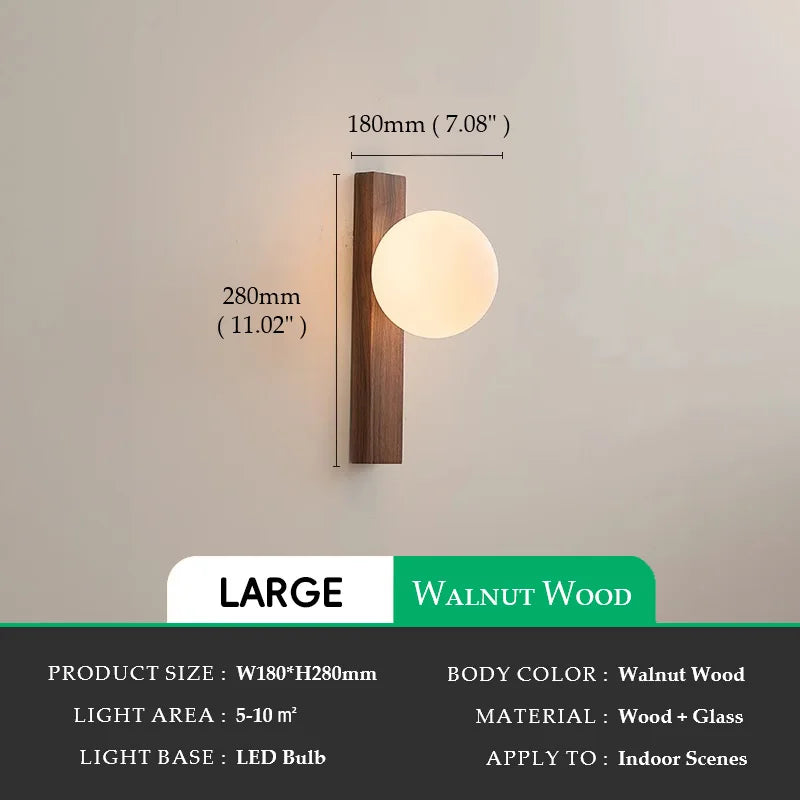 Vakkaku Walnut Wood Milk white Glass Sphere Wabi-sabi Modern style Wall Sconces