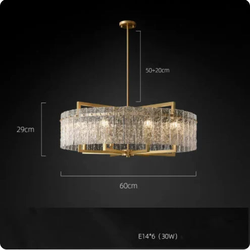 Akolia Rectangular LED Noble Artistic Copper Glass Chandelier Lighting Lustre Suspension