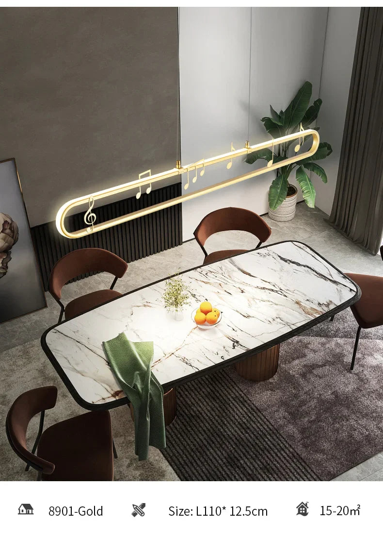 Linear Modern Creative Indoor Iron LED Music Note Pendant Lamp
