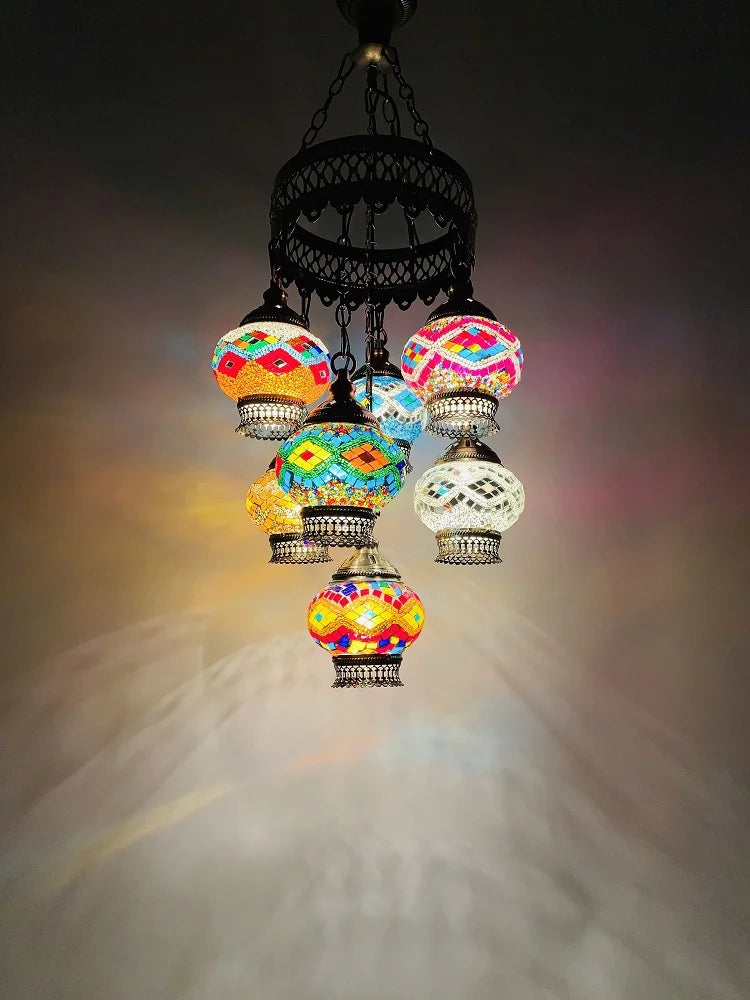 Turkish Colorful Marble Handmade Romantic Chandelier Vintage Glass