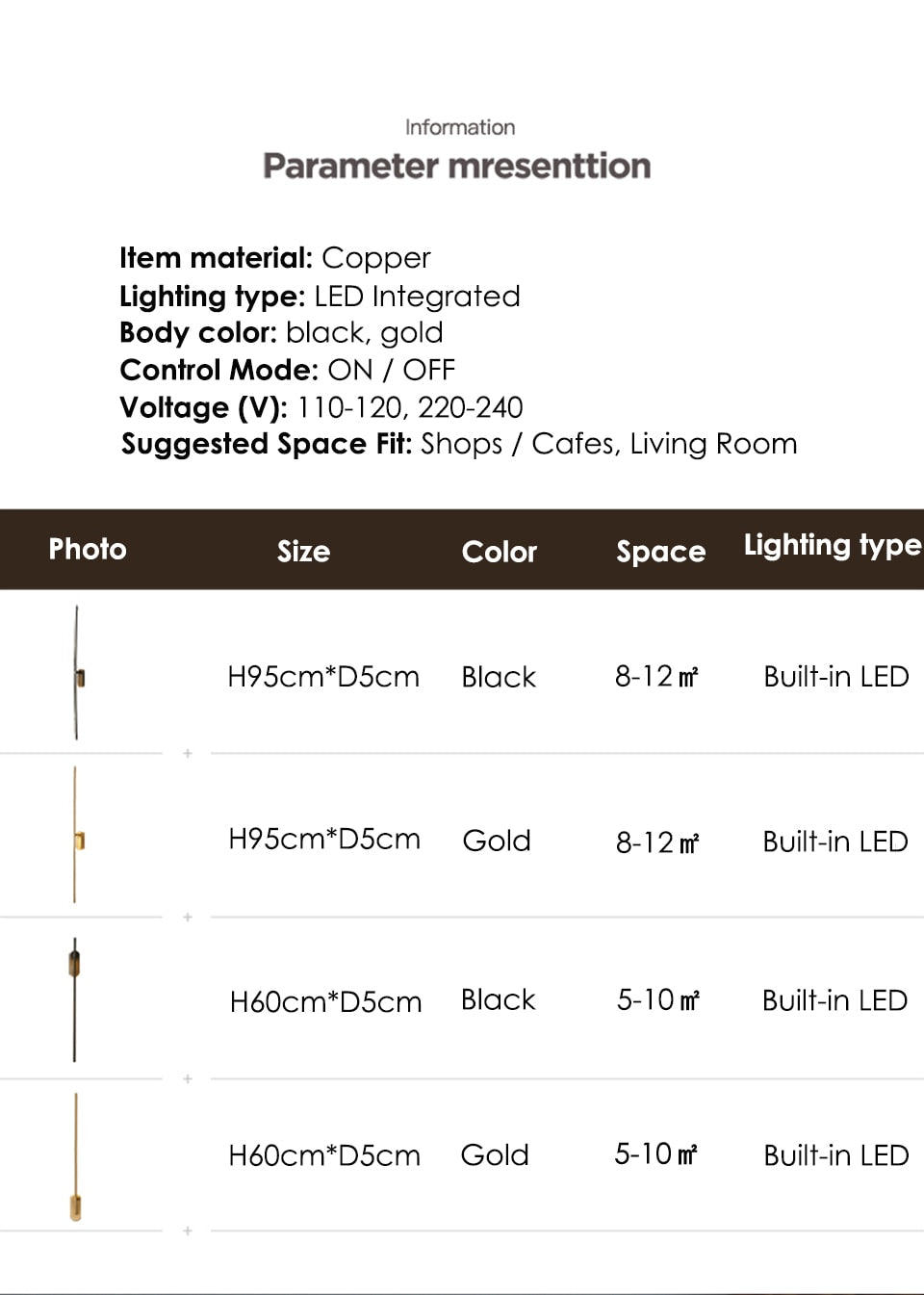 IIS Moment - Modern LED Indoor Wall Lights Copper Long Flush Mount