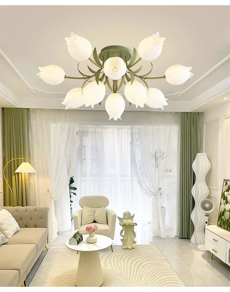 French Cream Style Vintage Countryside Wind Chime Orchid Blossom Ceiling Light