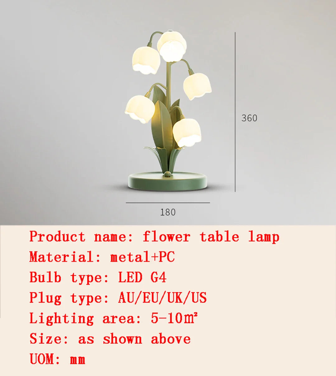 French Rural Retro Green PC Lily-Valley Flower Plant Table Lighting
