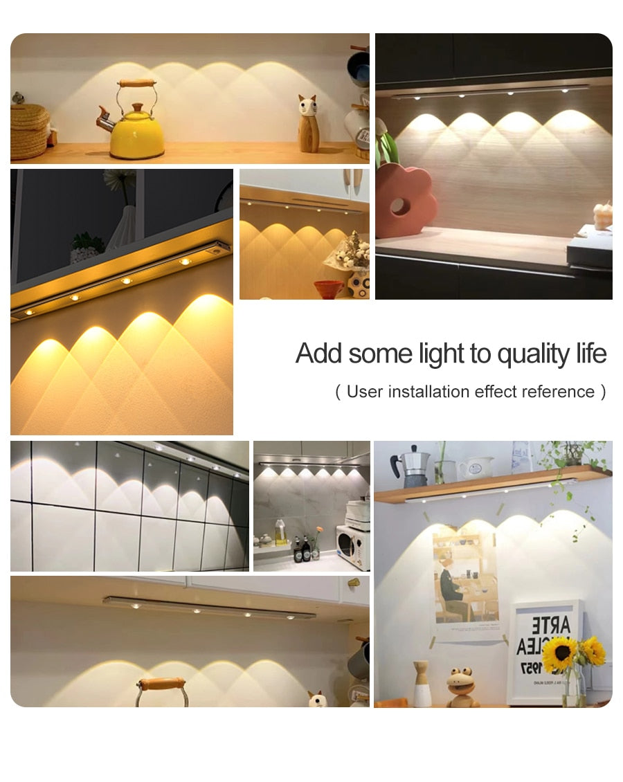 NS Ultra thin LED Light 20/30/40/60CM Cabinet Lamp PIR Motion Sensor Wireless USB Rechargeable