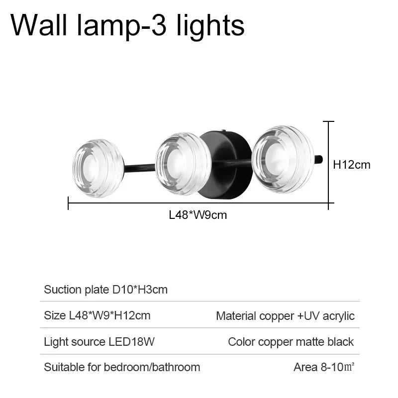 IIS Lonne Modern Minimalist Copper Eye Protection Bedroom Black Wall Lamp