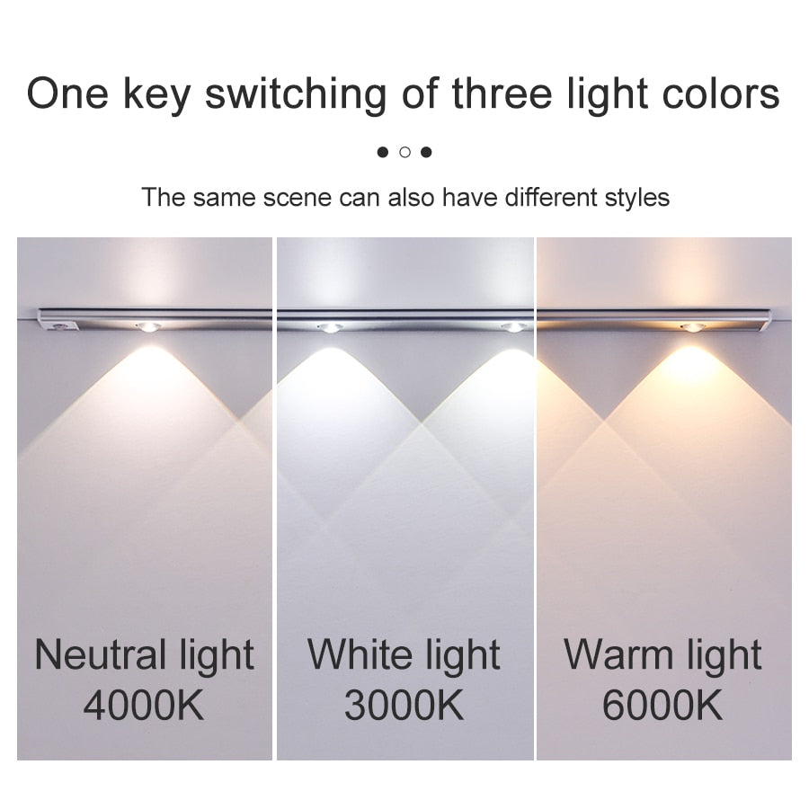 NS Ultra thin LED Light 20/30/40/60CM Cabinet Lamp PIR Motion Sensor Wireless USB Rechargeable