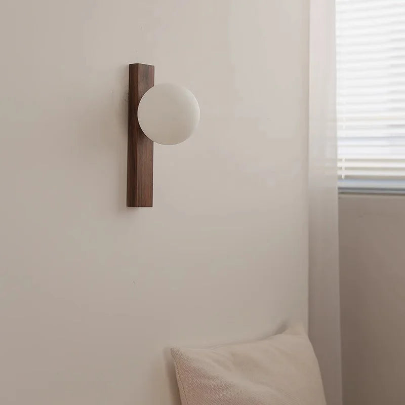 Vakkaku Walnut Wood Milk white Glass Sphere Wabi-sabi Modern style Wall Sconces