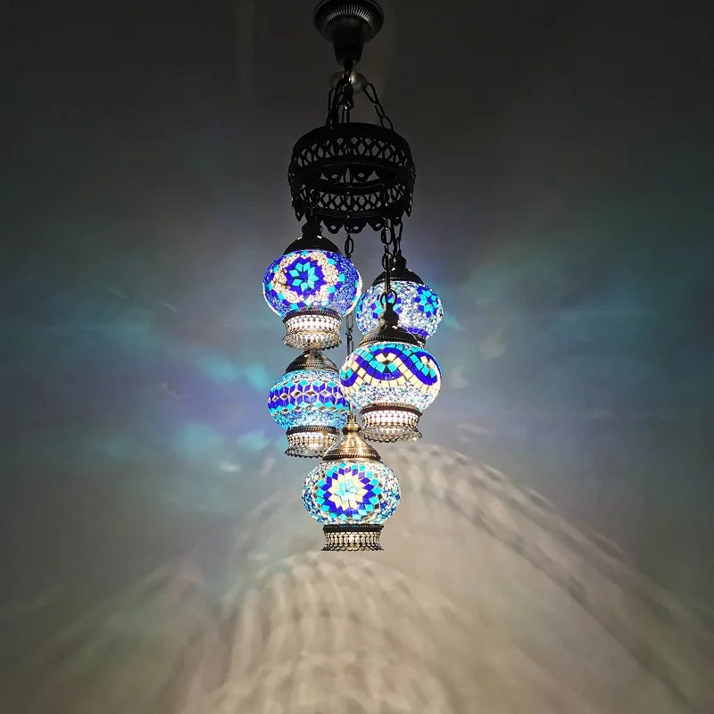 Turkish Colorful Marble Handmade Romantic Chandelier Vintage Glass