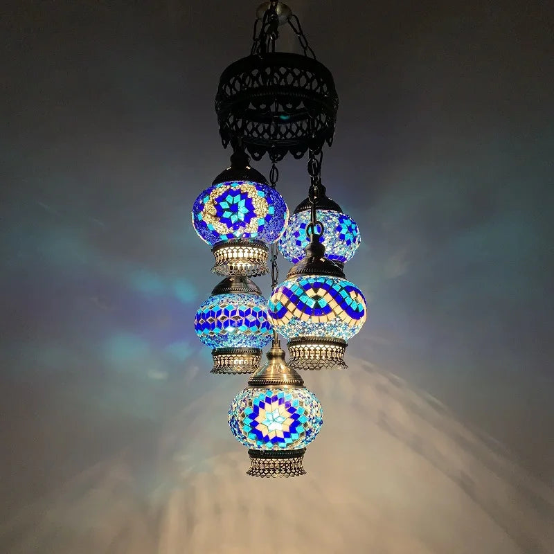 Turkish Colorful Marble Handmade Romantic Chandelier Vintage Glass
