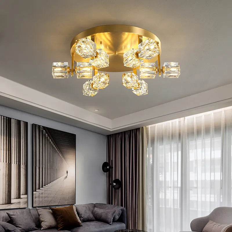 Cube Design Modern Copper Crystal Ceiling Light