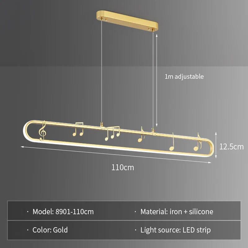 Linear Modern Creative Indoor Iron LED Music Note Pendant Lamp