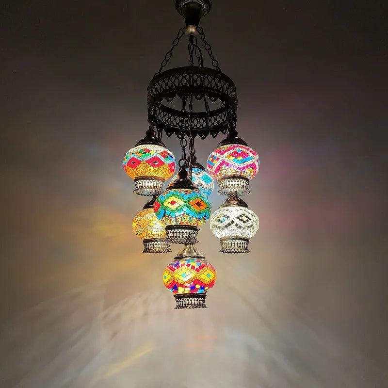 Turkish Colorful Marble Handmade Romantic Chandelier Vintage Glass