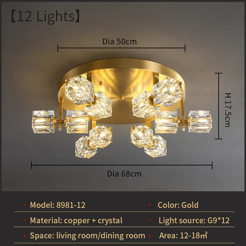 Cube Design Modern Copper Crystal Ceiling Light