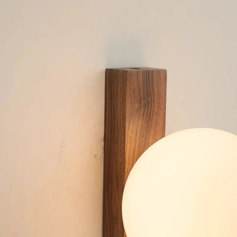 Vakkaku Walnut Wood Milk white Glass Sphere Wabi-sabi Modern style Wall Sconces