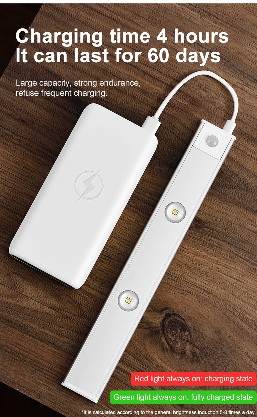 NS Ultra thin LED Light 20/30/40/60CM Cabinet Lamp PIR Motion Sensor Wireless USB Rechargeable