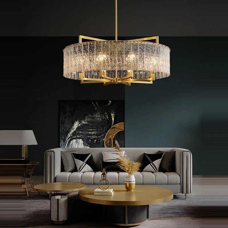 Akolia Rectangular LED Noble Artistic Copper Glass Chandelier Lighting Lustre Suspension