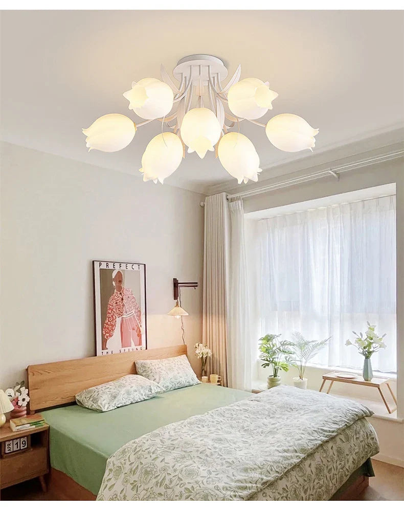 French Cream Style Vintage Countryside Wind Chime Orchid Blossom Ceiling Light