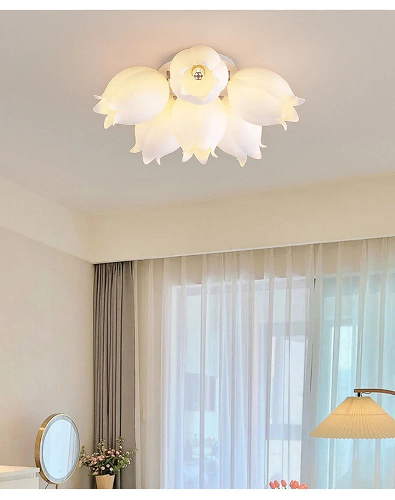 French Cream Wind Chime Orchid Retro Rural Ceiling Light