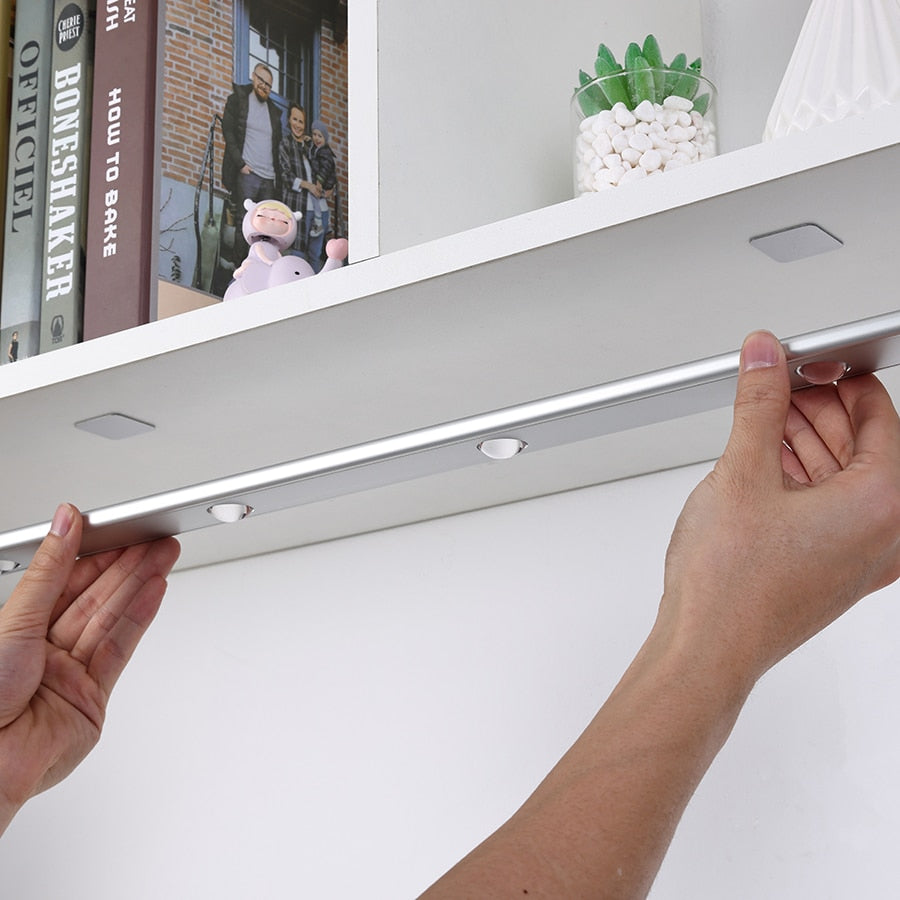 NS Ultra thin LED Light 20/30/40/60CM Cabinet Lamp PIR Motion Sensor Wireless USB Rechargeable