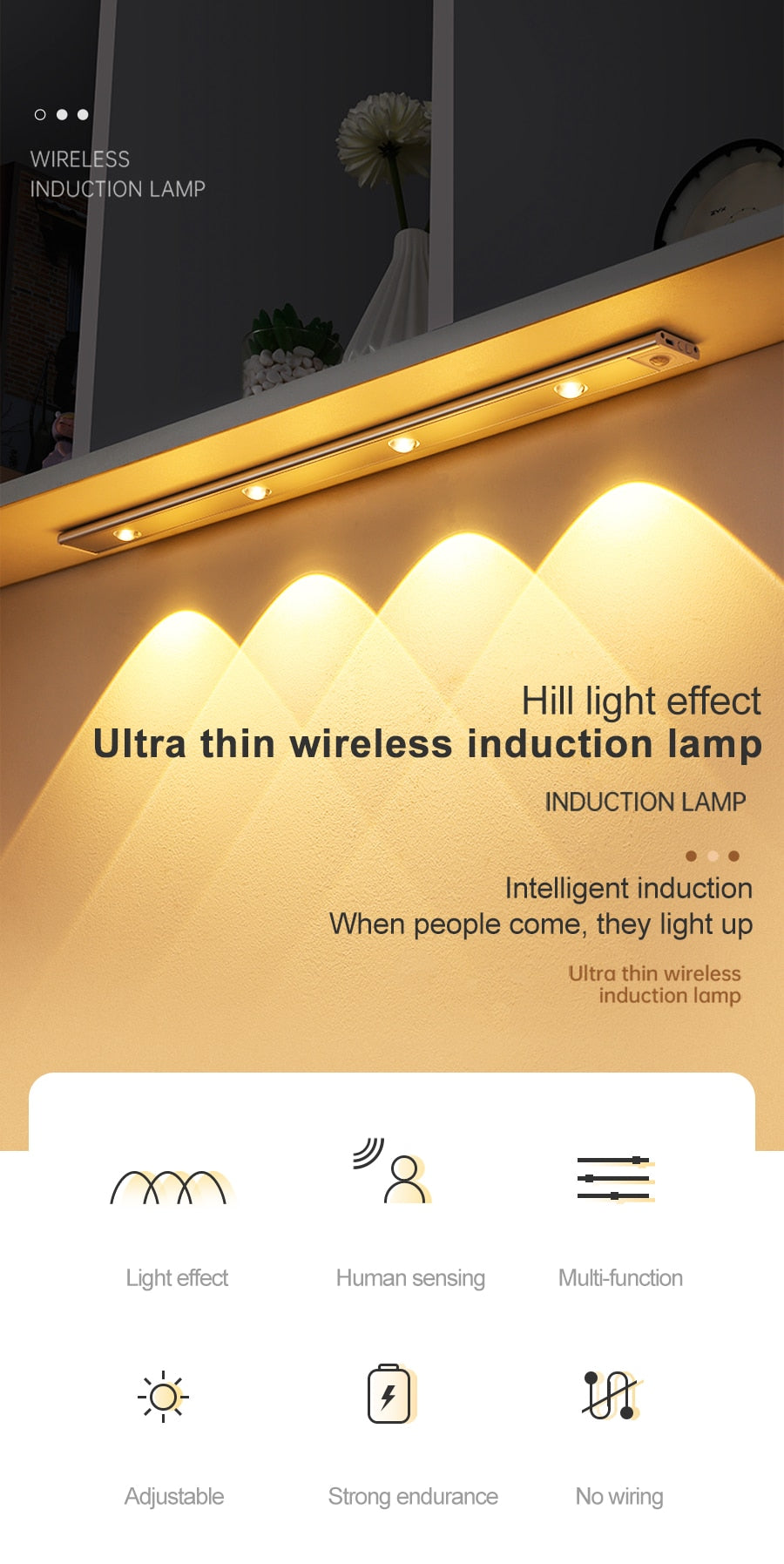 NS Ultra thin LED Light 20/30/40/60CM Cabinet Lamp PIR Motion Sensor Wireless USB Rechargeable