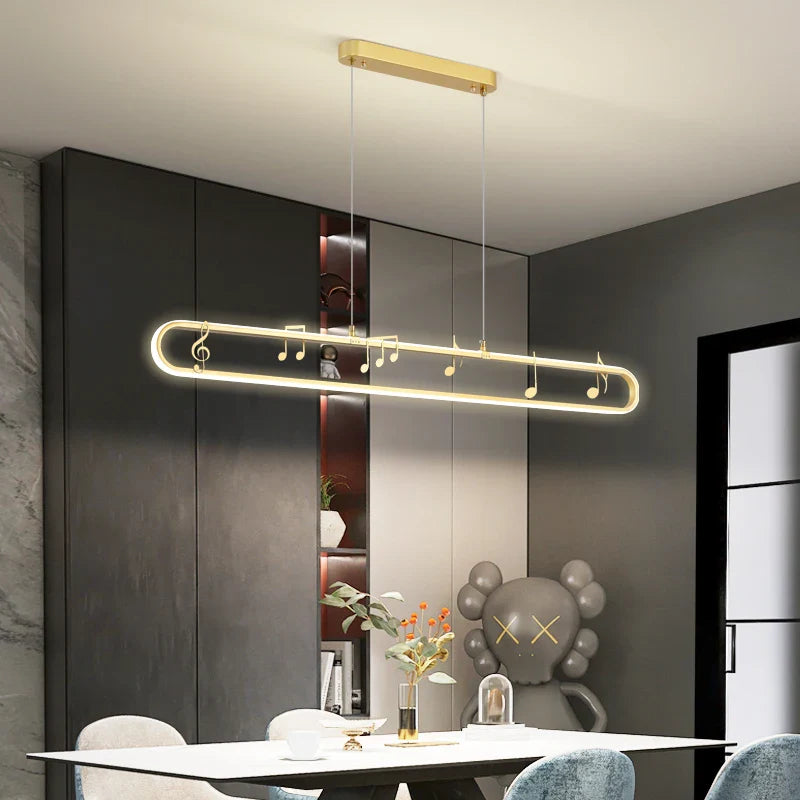 Linear Modern Creative Indoor Iron LED Music Note Pendant Lamp