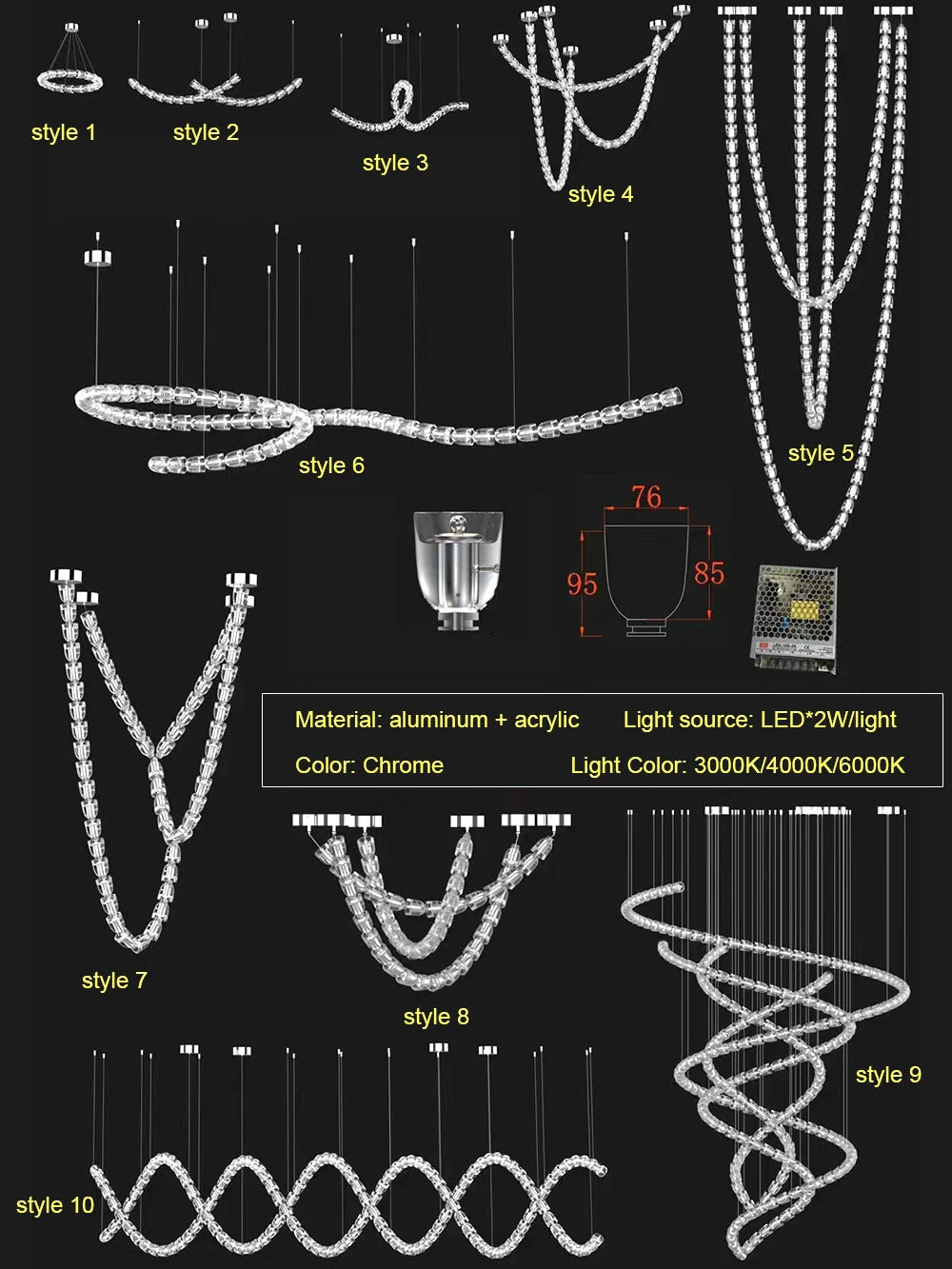 KONGA Necklace Luxury LED Pendant Lights Post-Modern Chandeliers Staircase Hotel Villa