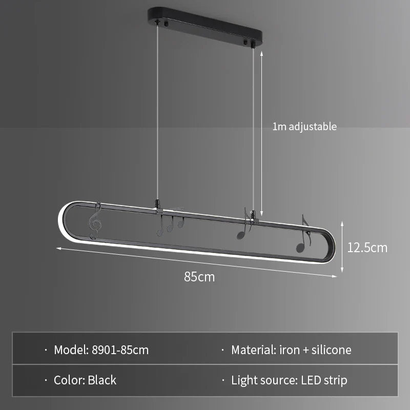 Linear Modern Creative Indoor Iron LED Music Note Pendant Lamp