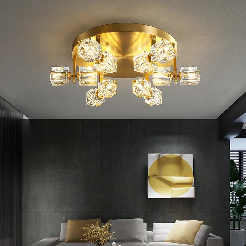 Cube Design Modern Copper Crystal Ceiling Light