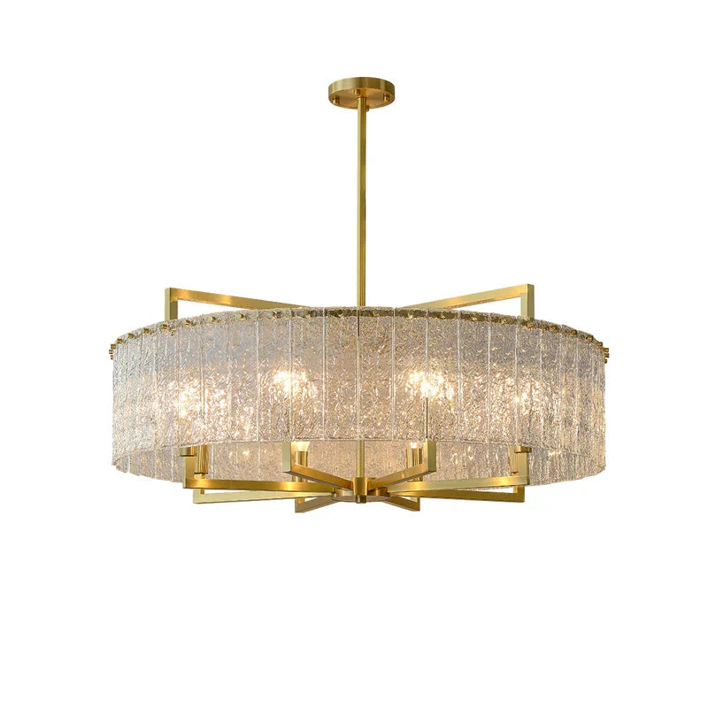Akolia Rectangular LED Noble Artistic Copper Glass Chandelier Lighting Lustre Suspension