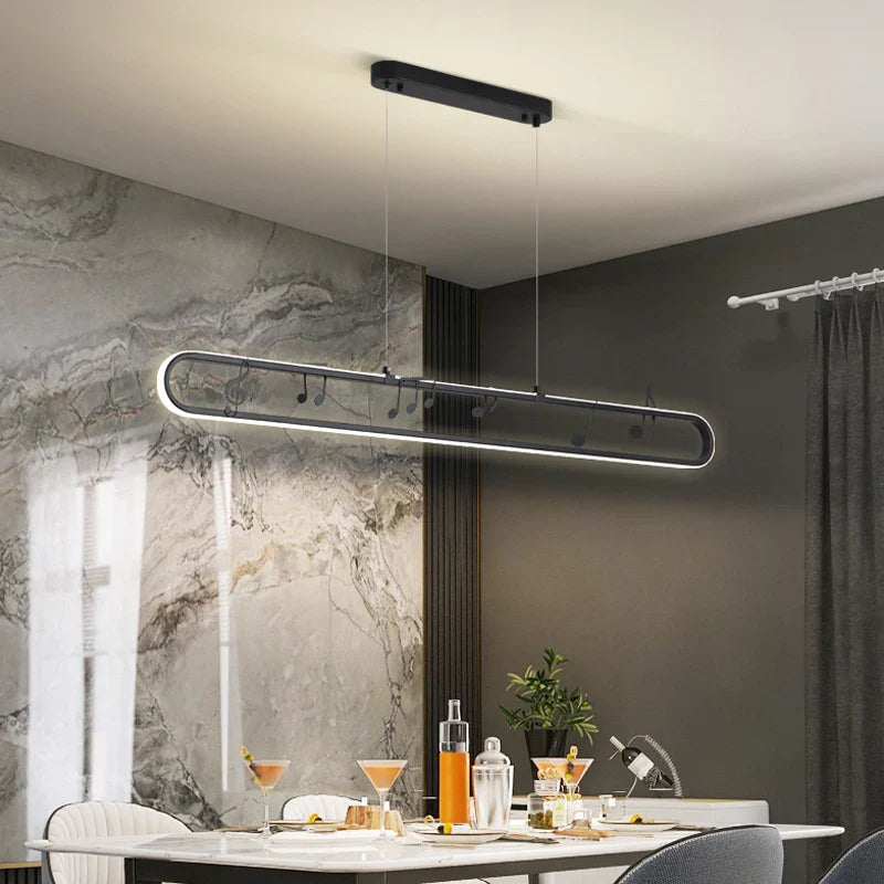 Linear Modern Creative Indoor Iron LED Music Note Pendant Lamp