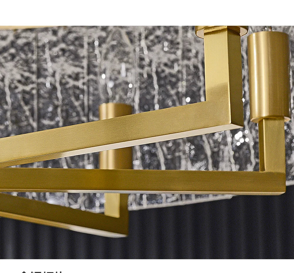 Akolia Rectangular LED Noble Artistic Copper Glass Chandelier Lighting Lustre Suspension