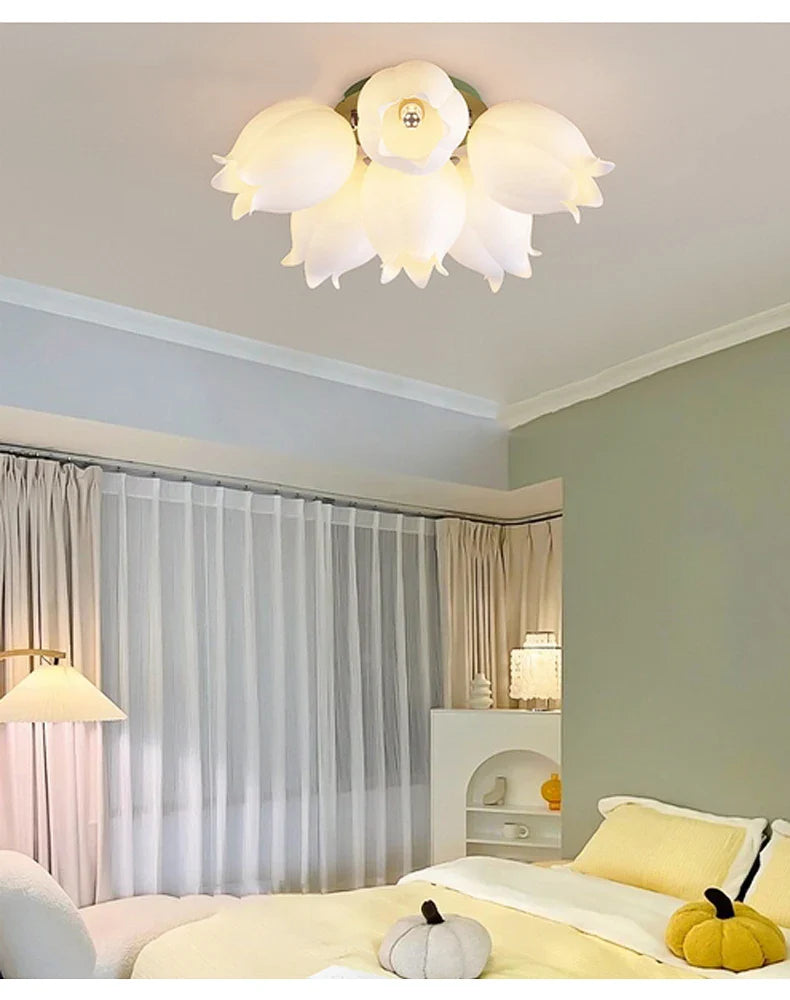 French Cream Wind Chime Orchid Retro Rural Ceiling Light