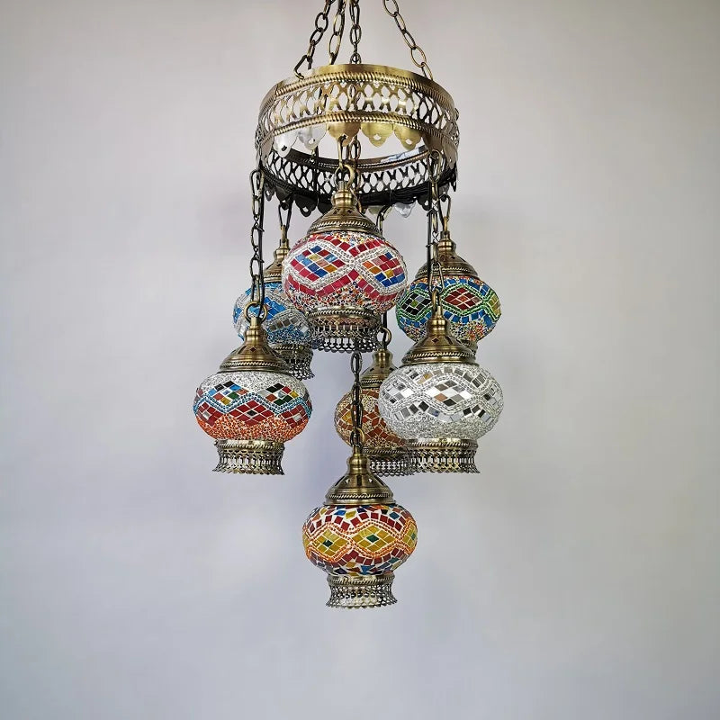 Turkish Colorful Marble Handmade Romantic Chandelier Vintage Glass