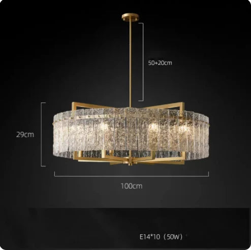Akolia Rectangular LED Noble Artistic Copper Glass Chandelier Lighting Lustre Suspension