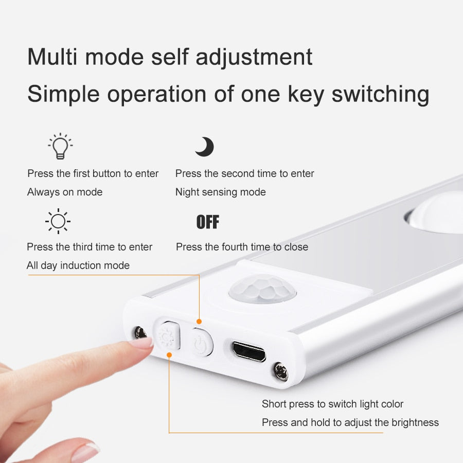NS Ultra thin LED Light 20/30/40/60CM Cabinet Lamp PIR Motion Sensor Wireless USB Rechargeable
