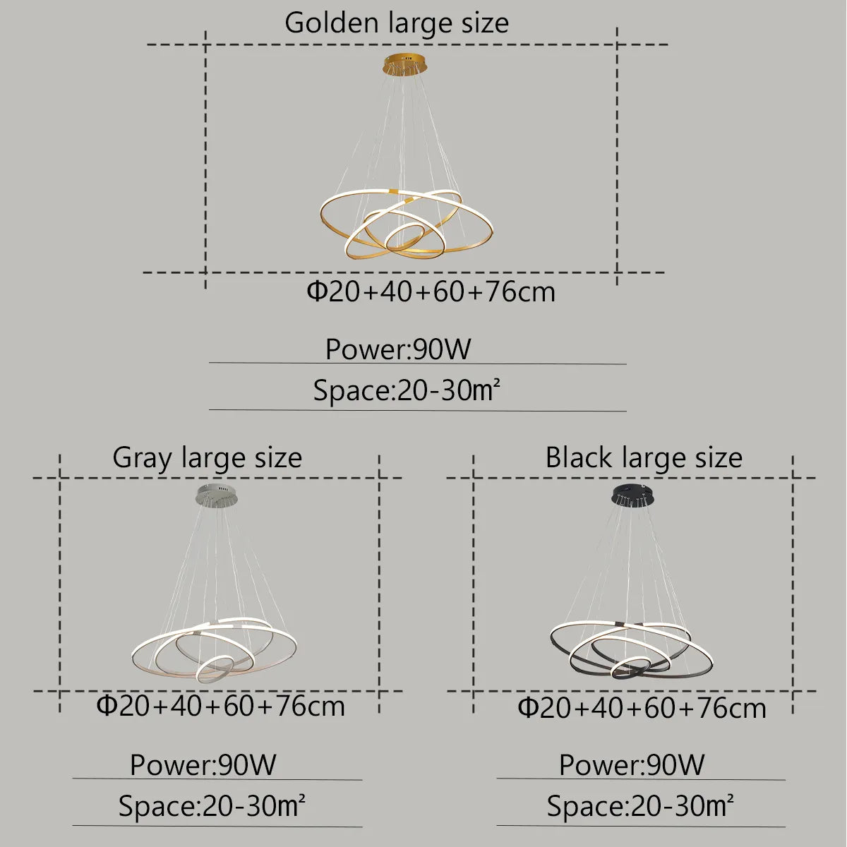 NEO Zessoz Modern Led Chandelier Light Balck/Grey/Golden Color Lamp