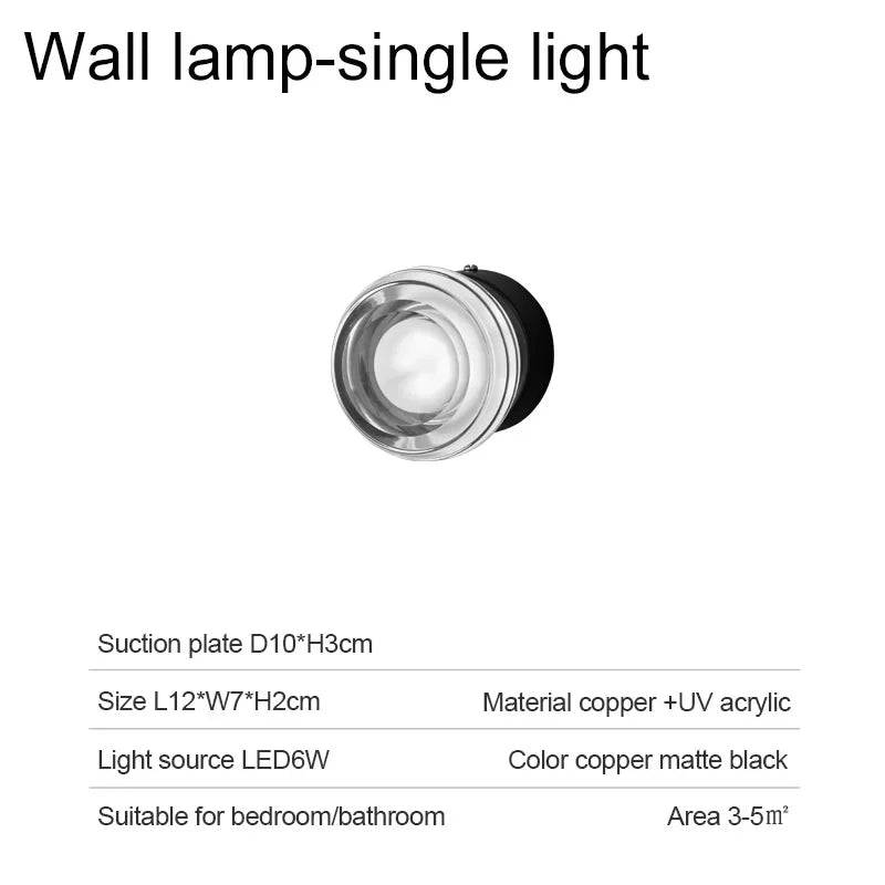 IIS Lonne Modern Minimalist Copper Eye Protection Bedroom Black Wall Lamp