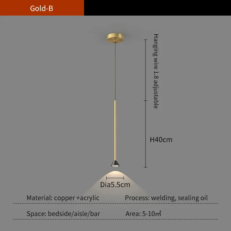 Nordic Ins Hanging Light Indoor LED Copper + Crystal Bedside Light